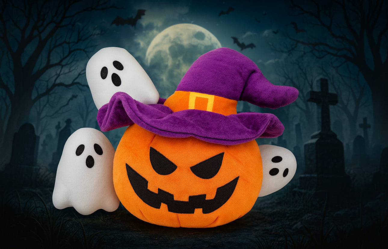 Pumpkin & Ghosts Halloween Squeaky Plush Dog Toy