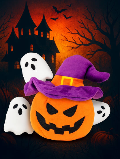 Pumpkin & Ghosts Halloween Squeaky Plush Dog Toy