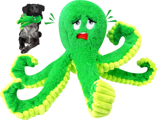 Interactive Tough Plush Toy Octopus with Squeaker and crinkle tentacles