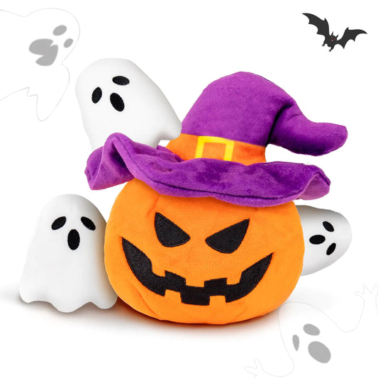 Pumpkin & Ghosts Halloween Squeaky Plush Dog Toy